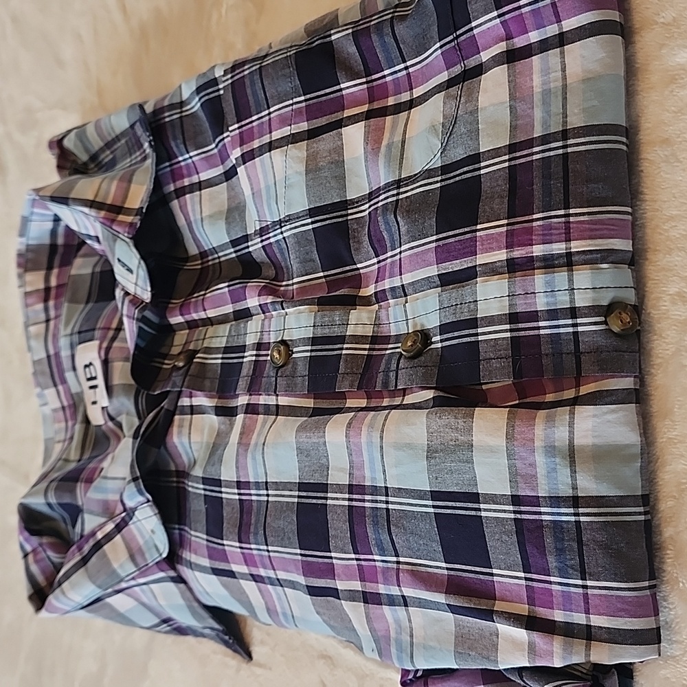 HB purple And Multi Color Plaid Pocket Collar Mens Shirt Size 4XLT - Picture 4 of 4